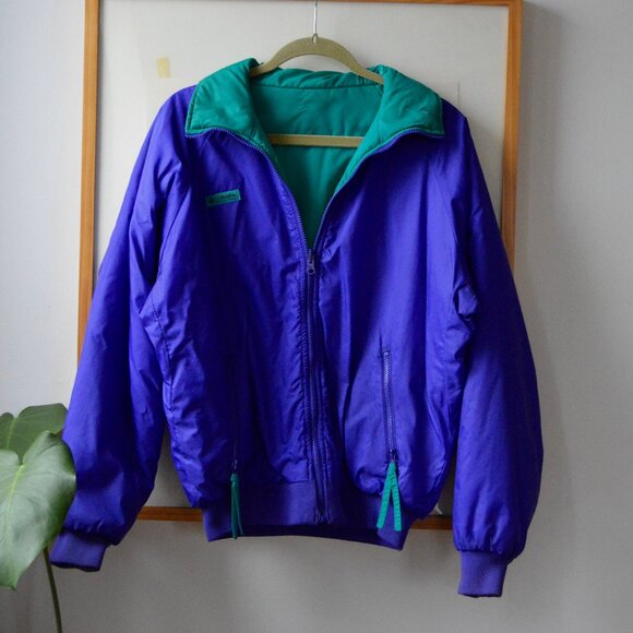 Vintage 1990s Reversible Purple and Teal Columbia Mens Winter Jacket Size M - Picture 1 of 9